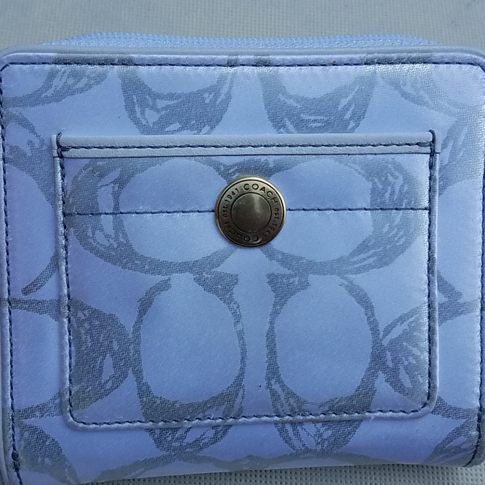 Coach medium zipper wallet in satin signature